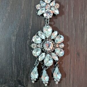 Elegant Silver Crystal Drop Necklace 14in